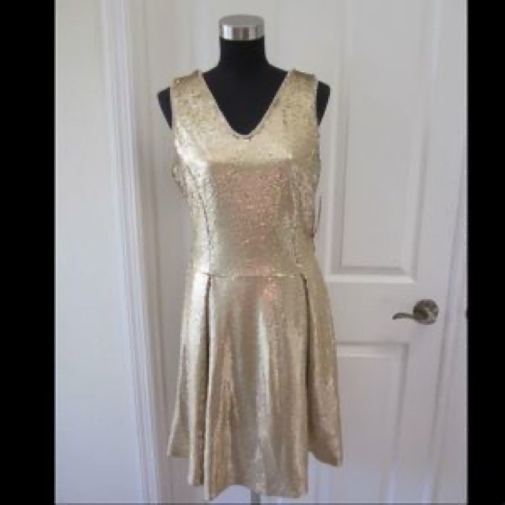 Copper Key Metallic Gold Sequin Mini Dress S